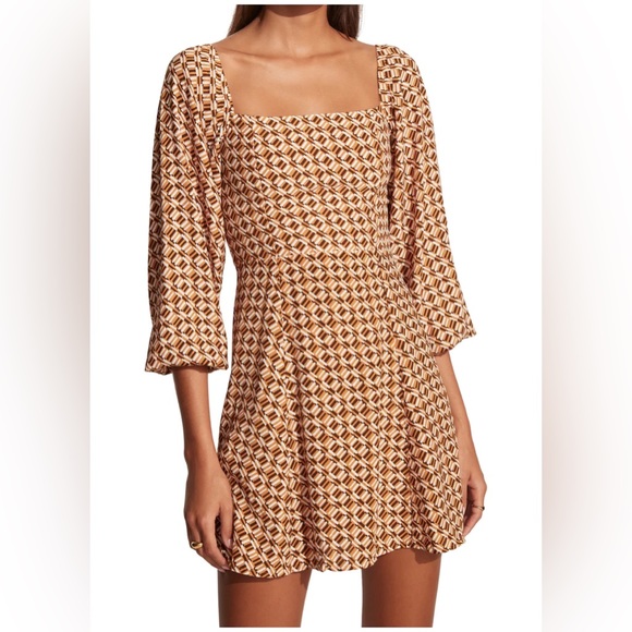 Faithful The Brand Boyd Mini Dress Del Camaron Print Tan - Picture 12 of 13